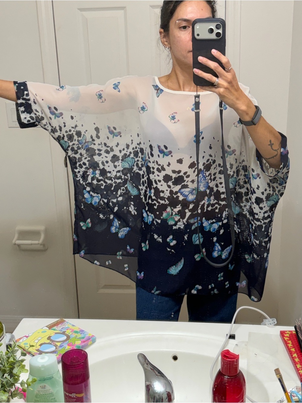 Butterfly Chiffon Kimono Top Oversized Boho Sheer Cover Up